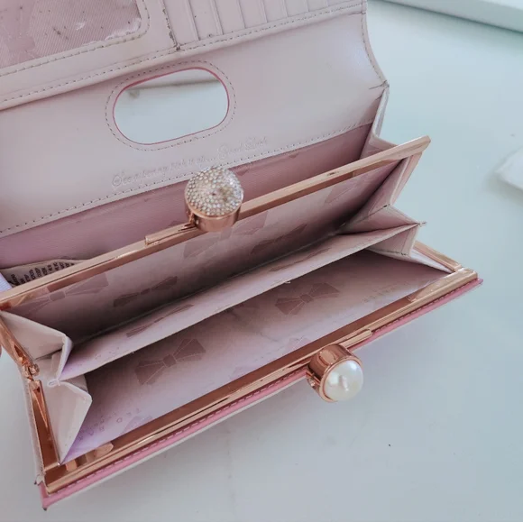 TED BAKER Leather Light Pink Purse Card Cash Holder Pearl &  Rustal Bobbles VGC - Picture 4 of 15